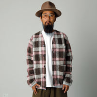 【Universal Works】CHECK FLEECE CARDIGAN / PINK