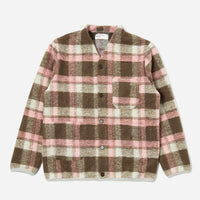 【Universal Works】CHECK FLEECE CARDIGAN / PINK