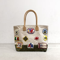 【HERITAGE LEATHER × AT.1011】Vintage Patches Day Tote / Natural × Olive Suede