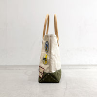 【HERITAGE LEATHER × AT.1011】Vintage Patches Day Tote / Natural × Olive Suede