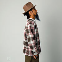 【Universal Works】CHECK FLEECE CARDIGAN / PINK