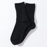 【RE LOOP】SLUB MIX リブクルーソックス / BLACK PLAIN