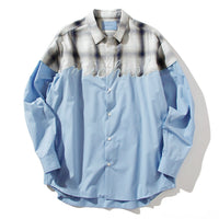 【71MICHAEL】EMBROIDERY SWITCHING SHIRT / SAX BLUE