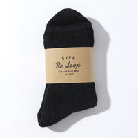 【RE LOOP】SLUB MIX リブクルーソックス / BLACK PLAIN