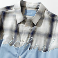 【71MICHAEL】EMBROIDERY SWITCHING SHIRT / SAX BLUE