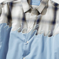 【71MICHAEL】EMBROIDERY SWITCHING SHIRT / SAX BLUE
