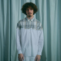 【71MICHAEL】EMBROIDERY SWITCHING SHIRT / SAX BLUE