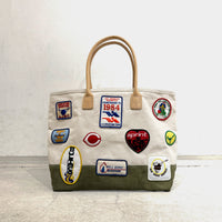 【HERITAGE LEATHER × AT.1011】Vintage Patches Day Tote / Natural × Olive Suede