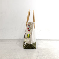 【HERITAGE LEATHER × AT.1011】Vintage Patches Day Tote / Natural × Olive Suede