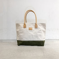 【HERITAGE LEATHER × AT.1011】Vintage Patches Day Tote / Natural × Olive Suede