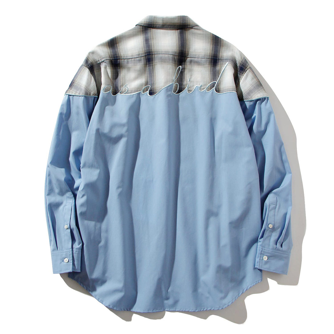 【71MICHAEL】EMBROIDERY SWITCHING SHIRT / SAX BLUE